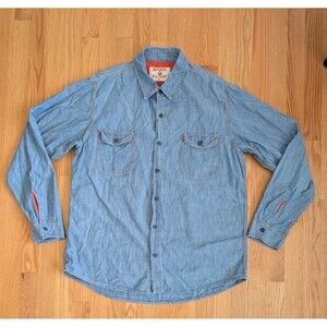 Birdwell Beach Britches Shirt Mens XL Blue Chambray Denim Long Sleeve USA Made